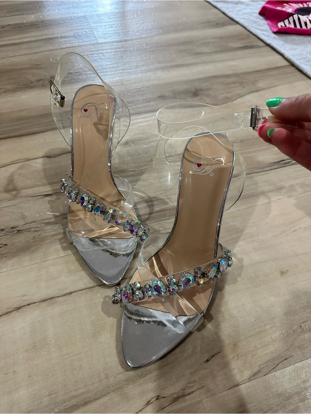 Clear Strap Crystal Embellished Women’s Heeled Sandals - Silver